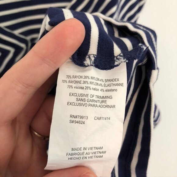 JESSICA SIMPSON MATERNITY Navy Blue White Stripe Coral Zipper Sheath Dress Large - Picture 7 of 12